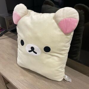 Cream and Pink Bear Face Plush Pillow
